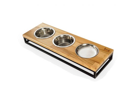 Фото 2 -  миски, поилки, фонтаны Harley & Cho Lunch Bar Natural Wood + Black миски на подставке 3 шт