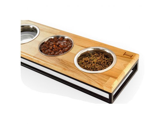 Фото 3 -  миски, поилки, фонтаны Harley & Cho Lunch Bar Natural Wood + Black миски на подставке 3 шт