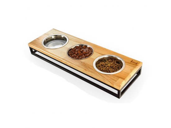 Фото - Harley & Cho Lunch Bar Natural Wood + Black миски на подставке 3 шт миски, поилки, фонтаны Harley & Cho Lunch Bar Natural Wood + Black миски на подставке 3 шт