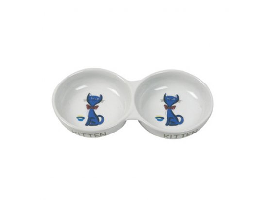 Фото - Flamingo PORCELAIN DOUBLE подвійна миска для кішок з малюнком, кераміка миски, напувалки, фонтани Flamingo PORCELAIN DOUBLE подвійна миска для кішок з малюнком, кераміка