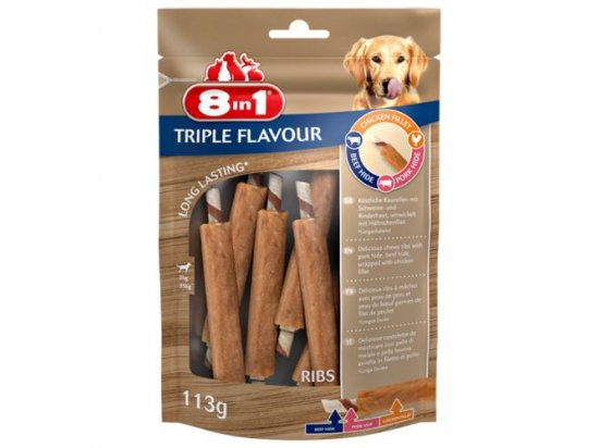 Фото - 8in1 TRIPLE FLAVOUR RIBS ласощі для собак, реберця ласощі 8in1 TRIPLE FLAVOUR RIBS ласощі для собак, реберця