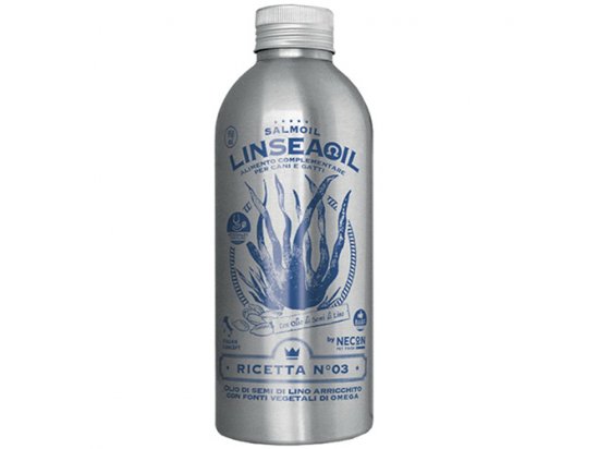 Фото - Necon Salmoil RICETTA №3 100% Vegan лляна олія для котів та собак при алергії харчові добавки Necon Salmoil RICETTA №3 100% Vegan лляна олія для котів та собак при алергії