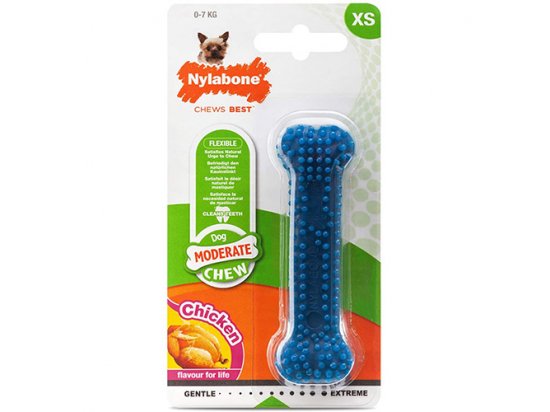 Фото 4 -  игрушки Nylabone MODERATE CHEW DENTAL BONE жевательная игрушка для собак КОСТЬ, вкус курицы