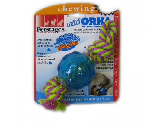 Фото 2 -  іграшки PETSTAGES Mini Orka Ball with rope Орка міні-м'ячик з канатиками - іграшка для собак