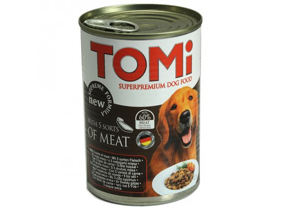 Фото 3 -  влажный корм (консервы) TOMi 5 kinds of meat консервы для собак - кусочки в соусе, 5 видов мяса