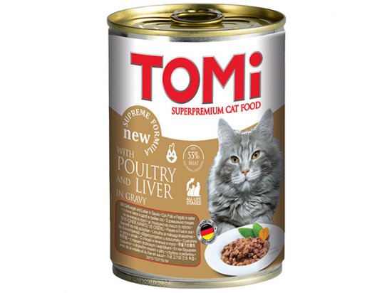 Фото - TOMi poultry+liver консерви для котів - шматочки в соусі ПТИЦЯ і ПЕЧІНКА вологий корм (консерви) TOMi poultry+liver консерви для котів - шматочки в соусі ПТИЦЯ і ПЕЧІНКА