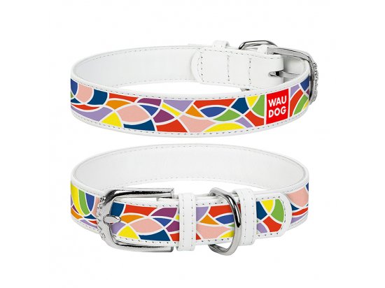 Фото - Collar WAUDOG ВИТРАЖ кожаный ошейник для собак, белый амуниция Collar WAUDOG ВИТРАЖ кожаный ошейник для собак, белый