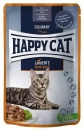 Фото - вологий корм (консерви) Happy Cat (Хепі Кет) MEAT IN SAUCE CULINARY FARM DUCK вологий корм для котів шматочки в соусі КАЧКА