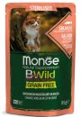 Фото - влажный корм (консервы) Monge Cat Bwild Grain Free Sterilised Salmon, Shrimps & Vegetables влажный корм для стерилизованных кошек ЛОСОСЬ, КРЕВЕТКИ и ОВОЩИ, пауч