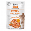 Фото - вологий корм (консерви) Brit Care Cat Kitten Fillets in Gravy Savory Salmon, Sea Buckthorn & Nasturtium консерви для кошенят ЛОСОСЬ у соусі з ОБЛІПИХОЮ та НАСТУРЦІЄЮ