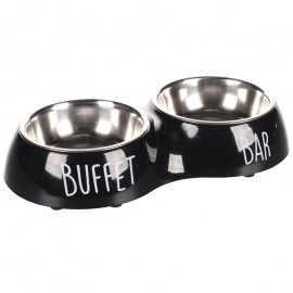 Flamingo Divar Duo Dinner подвійна миска на підставці для собак та котів, чорний