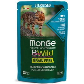 Monge Cat Bwild Grain Free Sterilised Tuna, Shrimps & Vegetables влажный корм для стерилизованных кошек ТУНЕЦ, КРЕВЕТКИ и ОВОЩИ, пауч
