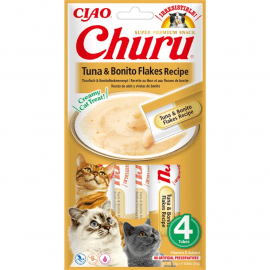 Inaba Cat Churu Tuna and Bonito Flakes лакомство для кошек сливочный мусс ТУНЕЦ и ХЛОПЬЯ БОНИТО