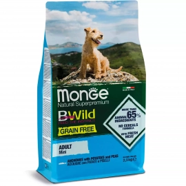 Monge Dog BWild Grain Free Mini Adult Anchovies, Potatoes & Peas сухой беззерновой корм для собак мелких пород АНЧОУСЫ, КАРТОФЕЛЬ и ГОРОХ