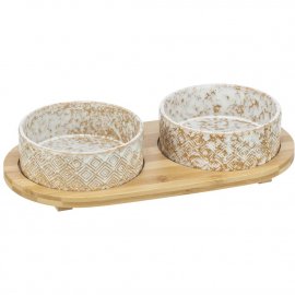 Trixie Bowl Set набір керамічних мисок на бамбуковій підставці для котів і собак