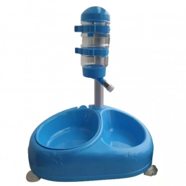 Animall Поїлка годівниця подвійна на підставці, блакитна