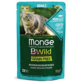 Monge Cat Bwild Grain Free Adult Codfish, Shrimps & Vegetables влажный корм для кошек ТРЕСКА, КРЕВЕТКИ и ОВОЩИ, пауч
