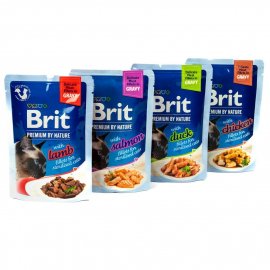 Brit Premium Cat Delicate Fillets in Gravy набір вологих кормів для кішок ЛОСОСЬ, КУРКА, ЯГНЯ і КАЧКА