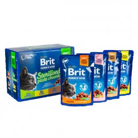 Brit Premium Cat Sterilized Plate Chunks консервы для стерилизованных кошек, кусочки в соусе АССОРТИ 4 ВКУСА