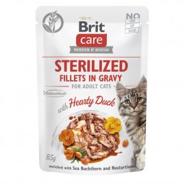 Brit Care Cat Sterilized Fillets in Gravy Hearty Duck вологий корм для стерилізованих котів, філе в соусі, КАЧКА