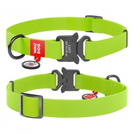 Collar WAUDOG Waterproof Ошейник для собак водостойкий c QR-паспортом, металлическая пряжка-фастекс САЛАТОВЫЙ