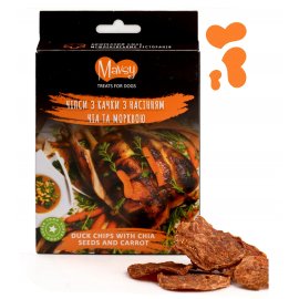 Mavsy Refined Jerky Duck Chips, Chia Seeds & Carrots ласощі для собак від 3 місяців КАЧИНІ ЧІПСИ, НАСІННЯ ЧІА і МОРКВА