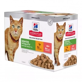 Hill's Science Plan Mature Adult Senior Vitality Chicken & Salmon корм для пожилых кошек КУРИЦА и ЛОСОСЬ (мультипак)