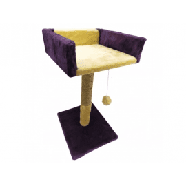 Пухнастики кігтеточка стовпчик з диваном для кішок, баклажан з бежевим