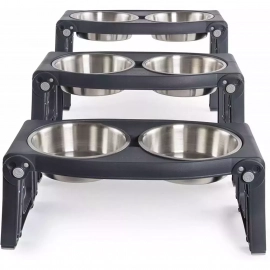 DEXAS Adjustable Height Pet Feeder - Миска двойная на подставке c регулируемыми ножками для собак, нержавеющая сталь