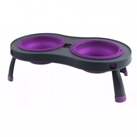DEXAS Double Elevated Feeder  - Миска двойная на складной подставке для собак и кошек, фиолетовый