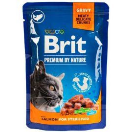 Brit Premium Cat Sterilized Salmon консервы для стерилизованных кошек, кусочки в соусе ЛОСОСЬ