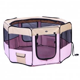 Senful Foldable Pet Play Pen вольєр-манеж для цуценят, рожевий з бежевим