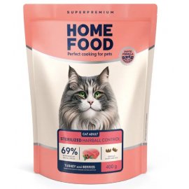 Home Food (Хоум Фуд) Cat Adult Hairball Control For Sterilised Turkey корм для котів для виведення шерсті зі шлунка ІНДИЧКА ТА ЯГОДИ