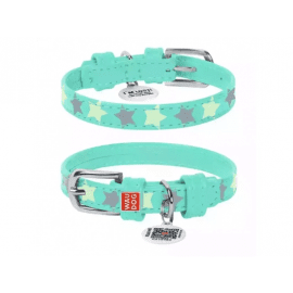 Collar WAUDOG Glamour кожаный СВЕТООТРАЖАЮЩИЙ ошейник для собак узор ЗВЕЗДОЧКА, МЕНТОЛОВЫЙ