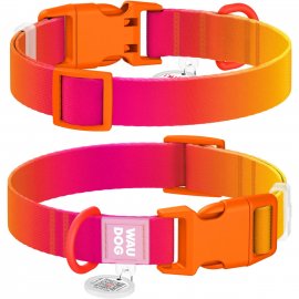 Collar WAUDOG Nylon Recycled градиент, ошейник нейлоновый для собак c QR паспортом, пластиковый фастекс, оранжевый
