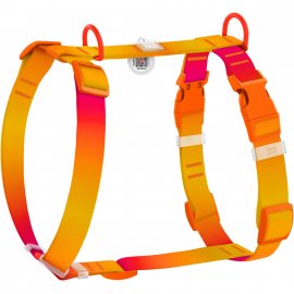Collar WAUDOG Nylon Recycled градиент, шлея анатомическая H-образная с QR-паспортом для собак, 2 пластик фастекс, оранжевый