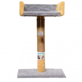 Пухнастики когтеточка столбик с диваном для кошек, серый с бежевым