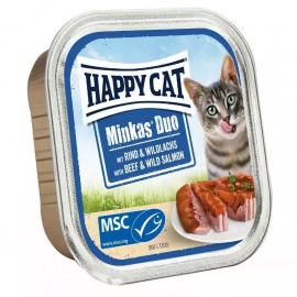 Happy Cat (Хэппи Кет) MINKAS BEEF & SALMON влажный корм для кошек паштет в соусе ГОВЯДИНА И ДИКИЙ ЛОСОСЬ