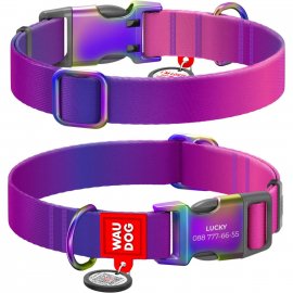 Collar WAUDOG Nylon Recycled градиент, ошейник нейлоновый для собак c QR паспортом, фиолетовый