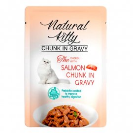 Natural Kitty Chunk in Gravy Chicken & Salmon влажный корм для кошек, кусочки в соусе, КУРИЦА И ЛОСОСЬ