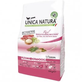 Gheda Unica Natura Unura Unico Outdoor Raw Ham, Rice and Horse Beans сухий корм для котів, які бувають на вулиці ПРОШУТТО, РИС ТА БОБИ