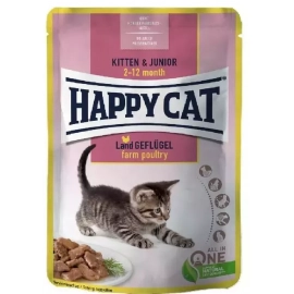 Happy Cat (Хэппи Кет) MEAT IN SAUCE KITTEN & JUNIOR FARM POULTRY влажный корм для котят кусочки в соусе ПТИЦА