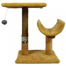 Пухнастики кігтеточка з полицею і напівтунелем для кішок, бежевий