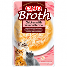 Inaba Cat Ciao Broth Chicken with Salmon вологий корм для котів бульйон КУРКА з ЛОСОСЕМ
