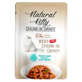 Natural Kitty Chunk in Gravy Chicken, Tuna & Beef влажный корм для кошек, кусочки в соусе, КУРИЦА, ТУНЕЦ И ГОВЯЖЬЯ ПЕЧЕНЬ
