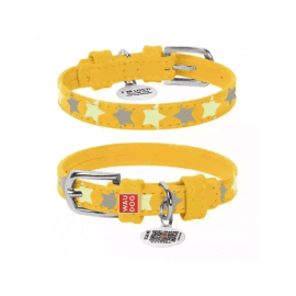 Collar WAUDOG Glamour кожаный СВЕТООТРАЖАЮЩИЙ ошейник для собак узор ЗВЕЗДОЧКА, ЖЕЛТЫЙ