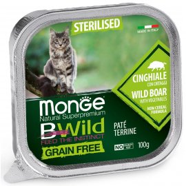 Monge Cat Bwild Grain Free Sterilised Wild Boar & Vegetables влажный корм для стерилизованных кошек КАБАН и ОВОЩИ, паштет