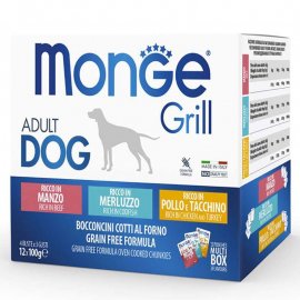 Monge Dog Grill Adult Mix Multi Box вологий корм для собак ЯЛОВИЧИНА, ТРІСКА, КУРКА та ІНДИЧКА, пауч мультипак