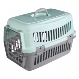 AnimAll Переноска для тварин, ДВЕРІ ПЛАСТИК, сіро-м'ятний