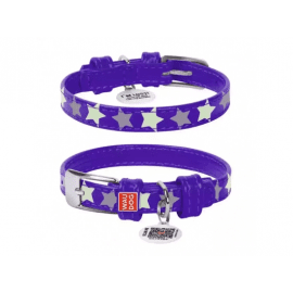 Collar WAUDOG Glamour кожаный СВЕТООТРАЖАЮЩИЙ ошейник для собак узор ЗВЕЗДОЧКА, ФИОЛЕТОВЫЙ